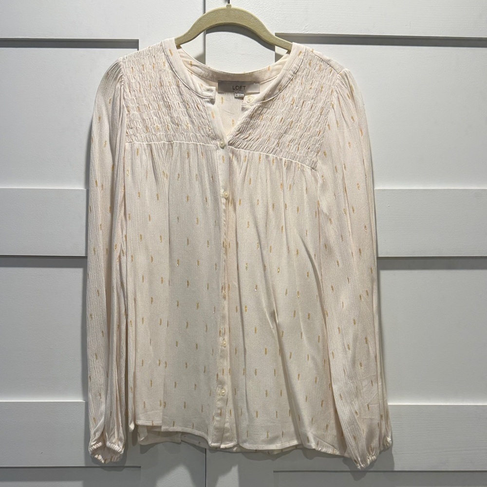 LOFT Ivory and Gold Women's Blouse